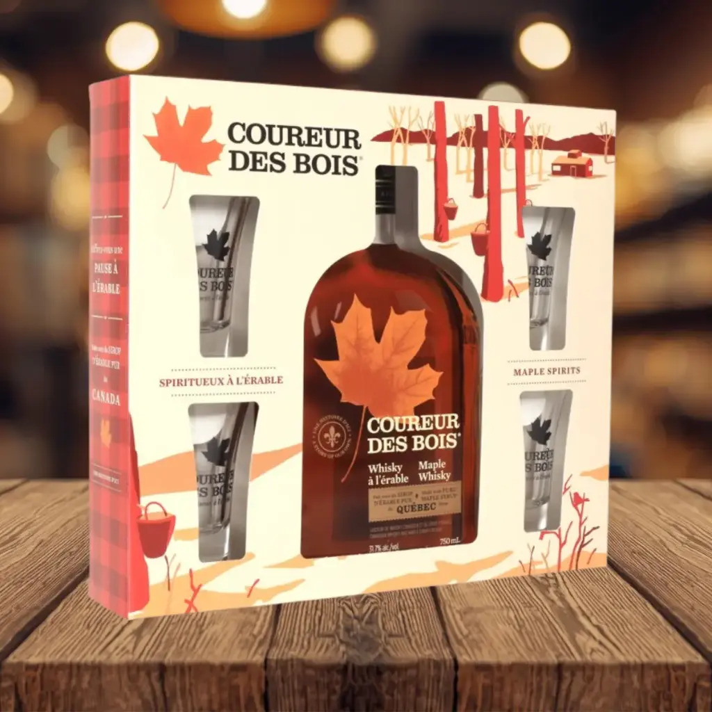 Coffret cadeau Coureur des Bois Original avec 4 verres à shooter