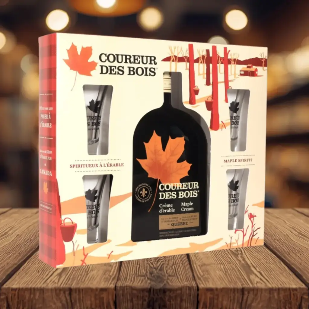 Coffret cadeau Coureur des Bois Crème avec 4 verres à shooter