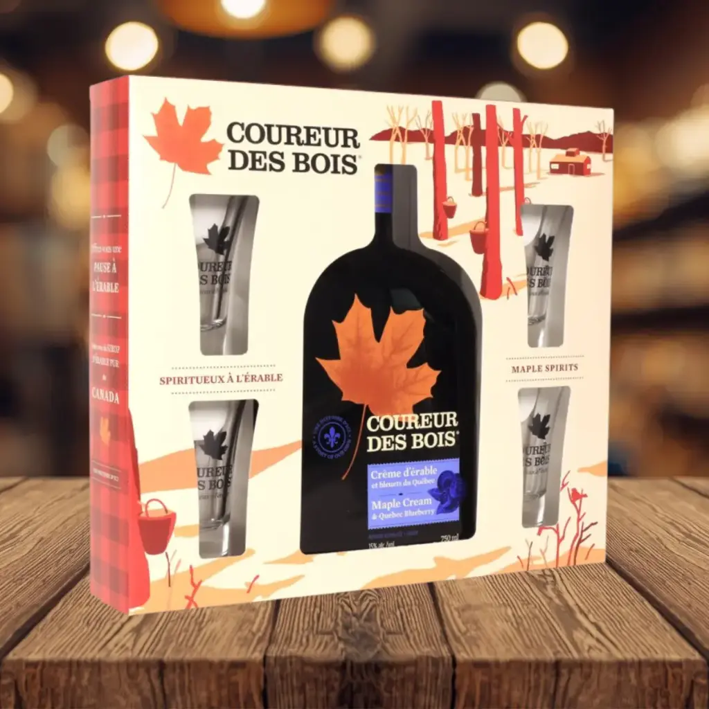 Coffret cadeau Coureur des Bois Bleuets avec 4 verres à shooter